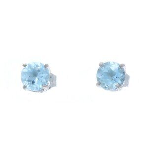 White Gold Aquamarine Stud Earrings - 10k Round 1.20ctw Pierced